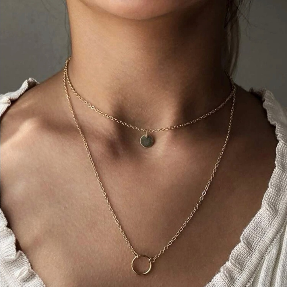 Gold Layered Circle Pendant Necklace